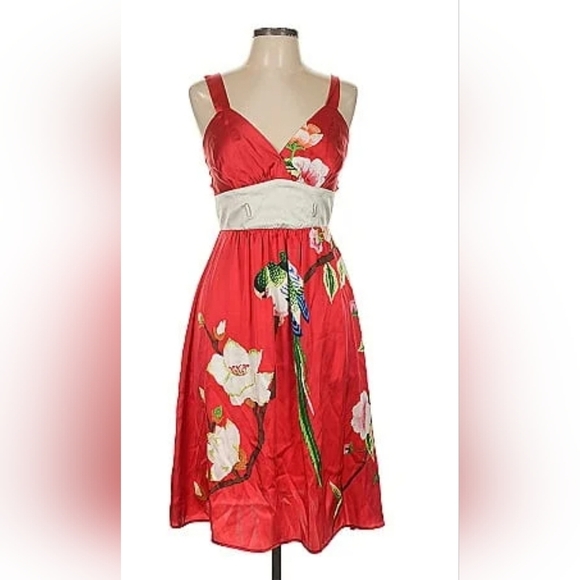 Voom by Joy Han Red and White Silk Dress - Picture 1 of 10